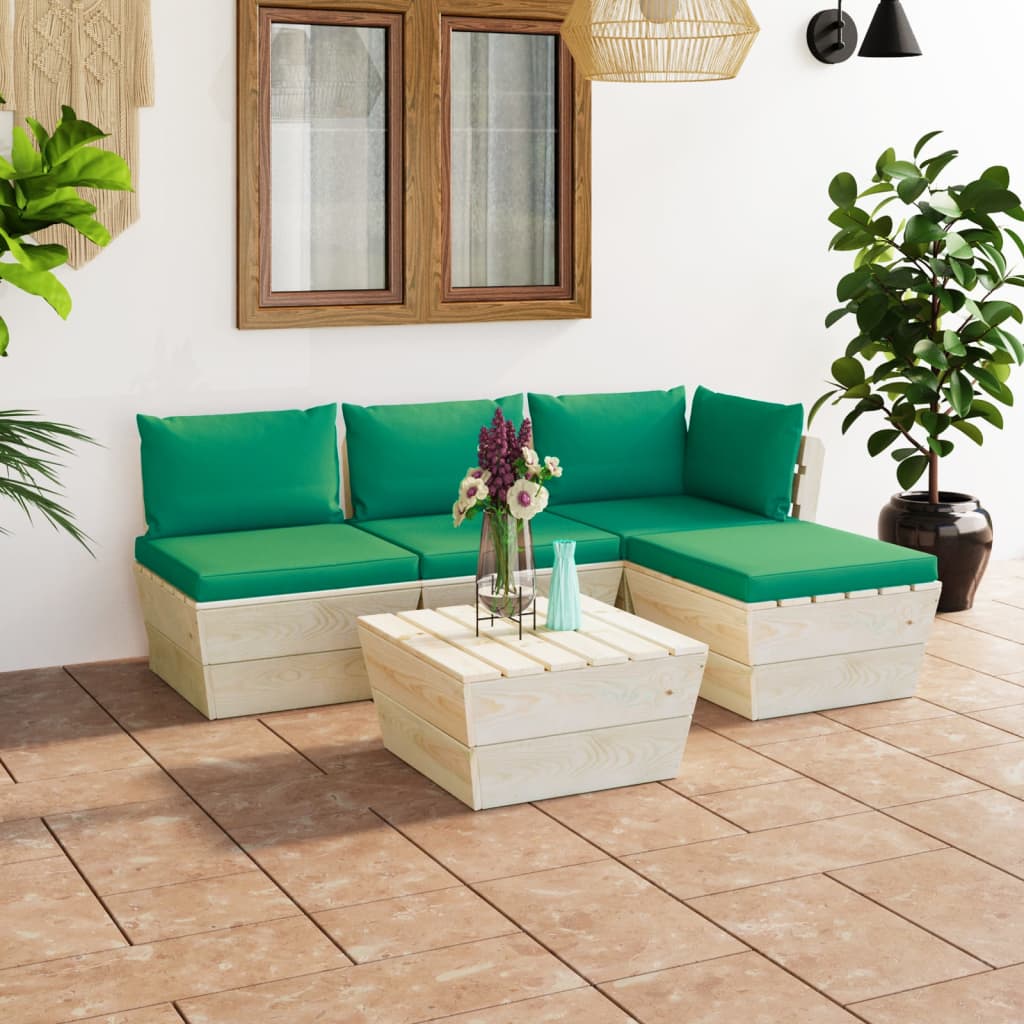vidaXL Set mobilier grădină din paleți cu perne, 5 piese, lemn molid vidaXL