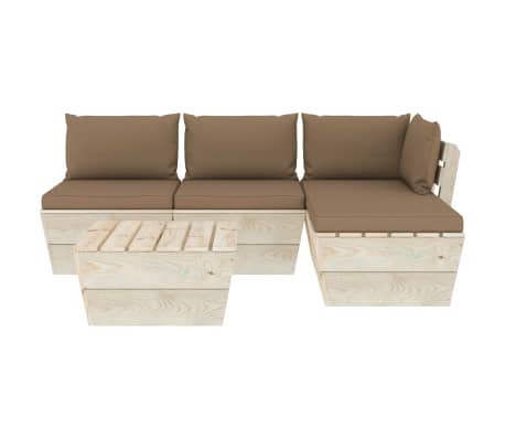 vidaXL Sodo baldų komplektas i&scaron; palečių su pagalvėlėmis, 5 dalių, eglė