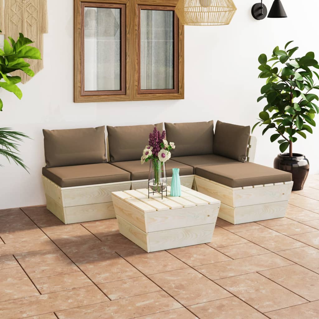 vidaXL Set mobilier grădină din paleți cu perne, 5 piese, lemn molid de la vidaxl imagine noua