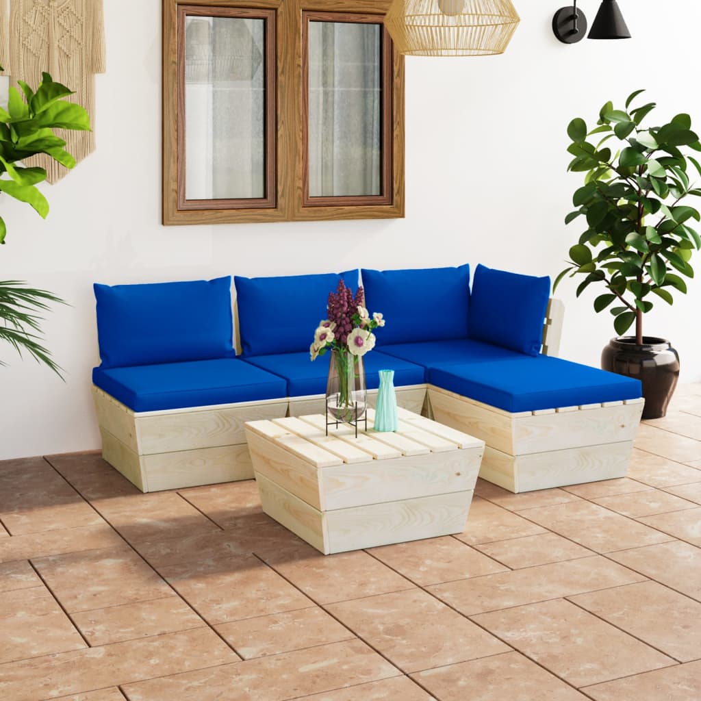 vida XL 5-tlg. Garten-Sofagarnitur aus Paletten mit Kissen Fichtenholz