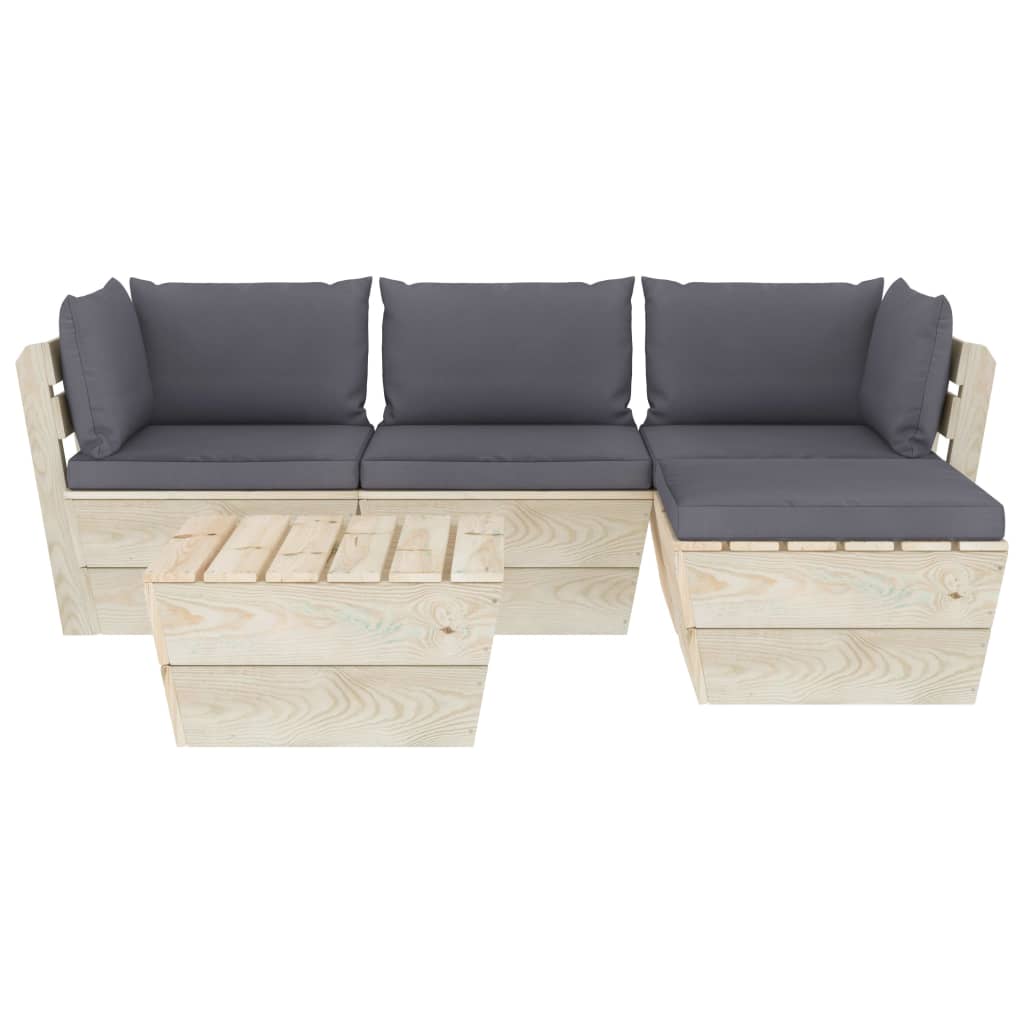 

vidaXL 5-delige Loungeset met kussens pallet vurenhout