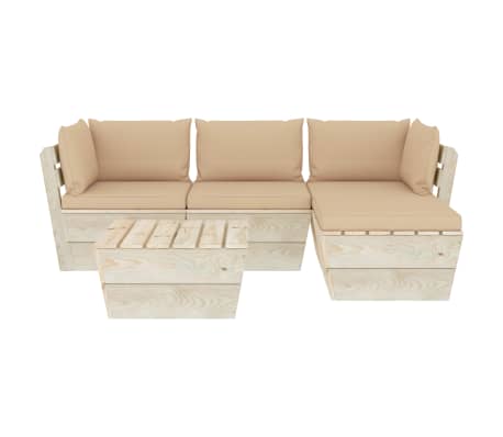 vidaXL Sodo baldų komplektas i&scaron; palečių su pagalvėlėmis, 5 dalių, eglė