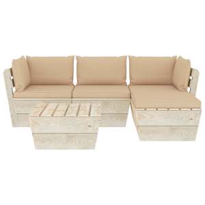 vidaXL Sodo baldų komplektas i&scaron; palečių su pagalvėlėmis, 5 dalių, eglė