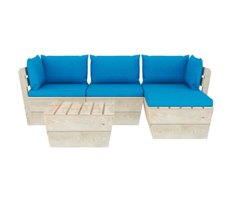 vidaXL Sodo baldų komplektas i&scaron; palečių su pagalvėlėmis, 5 dalių, eglė