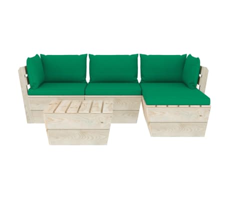 vidaXL Sodo baldų komplektas i&scaron; palečių su pagalvėlėmis, 5 dalių, eglė