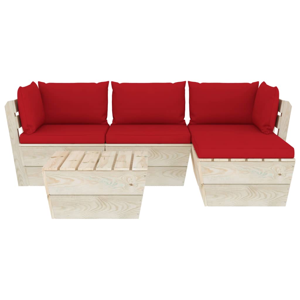 

vidaXL 5-delige Loungeset met kussens pallet vurenhout