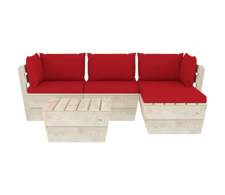 vidaXL Sodo baldų komplektas i&scaron; palečių su pagalvėlėmis, 5 dalių, eglė