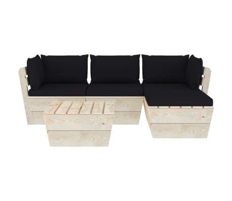 vidaXL Set Divani da Giardino su Pallet 5 pz con Cuscini Legno Abete
