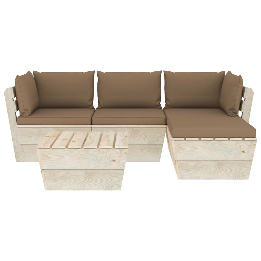 vidaXL Set Divani da Giardino su Pallet 5 pz con Cuscini Legno Abete