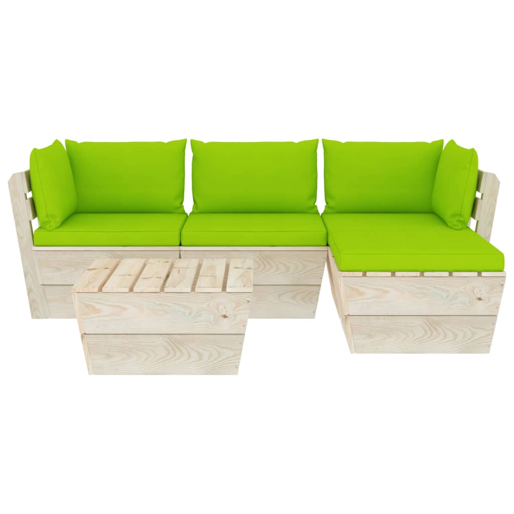 

vidaXL 5-delige Loungeset met kussens pallet vurenhout