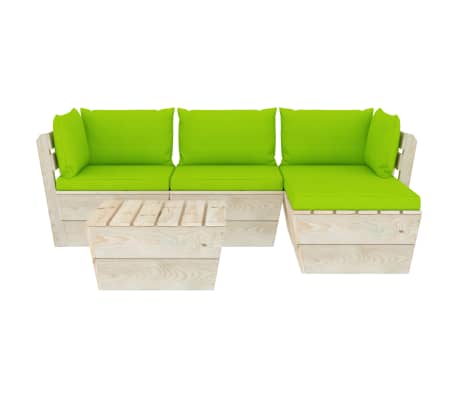 vidaXL Sodo baldų komplektas i&scaron; palečių su pagalvėlėmis, 5 dalių, eglė