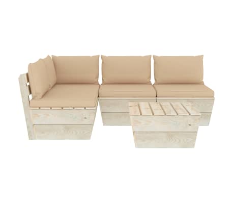 vidaXL Градински лаундж комплект от палети 5 части с възглавници смърч