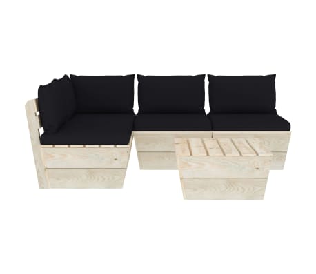 vidaXL Salon de jardin palette 5 pcs avec coussins bois d'&eacute;pic&eacute;a