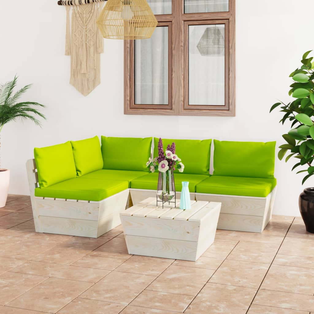 vidaXL Set mobilier grădină din paleți cu perne, 5 piese, lemn molid vidaXL imagine model 2022