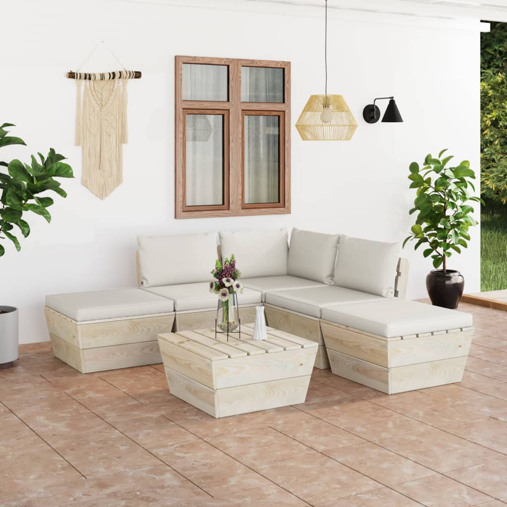 6-tlg. Garten-Sofagarnitur aus Paletten mit Kissen Fichtenholz kaufen