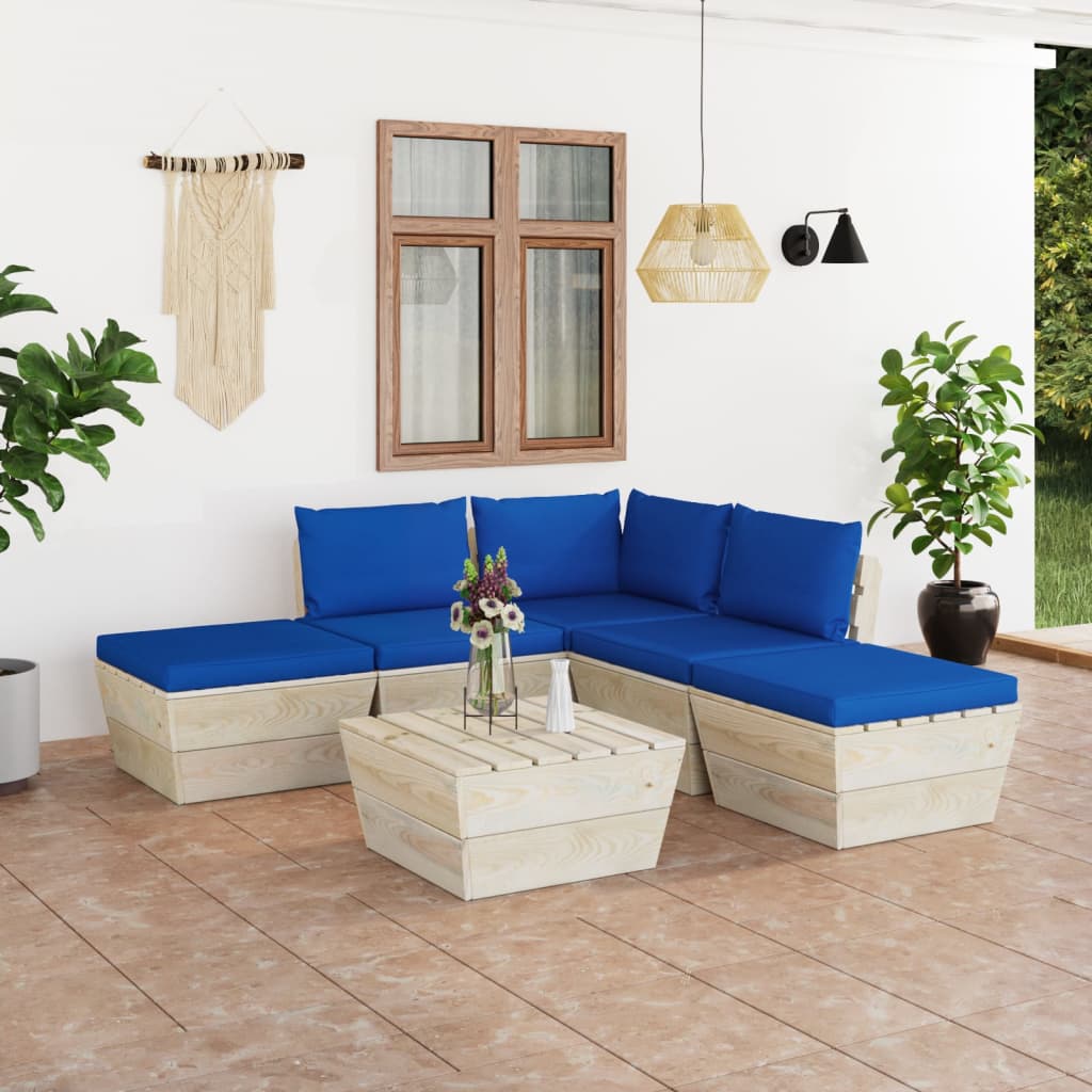 vidaXL Set mobilier grădină din paleți cu perne, 6 piese, lemn molid vidaXL