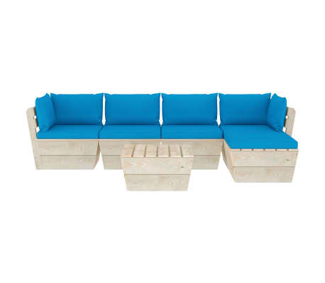 vidaXL Sodo baldų komplektas i&scaron; palečių su pagalvėlėmis, 6 dalių, eglė