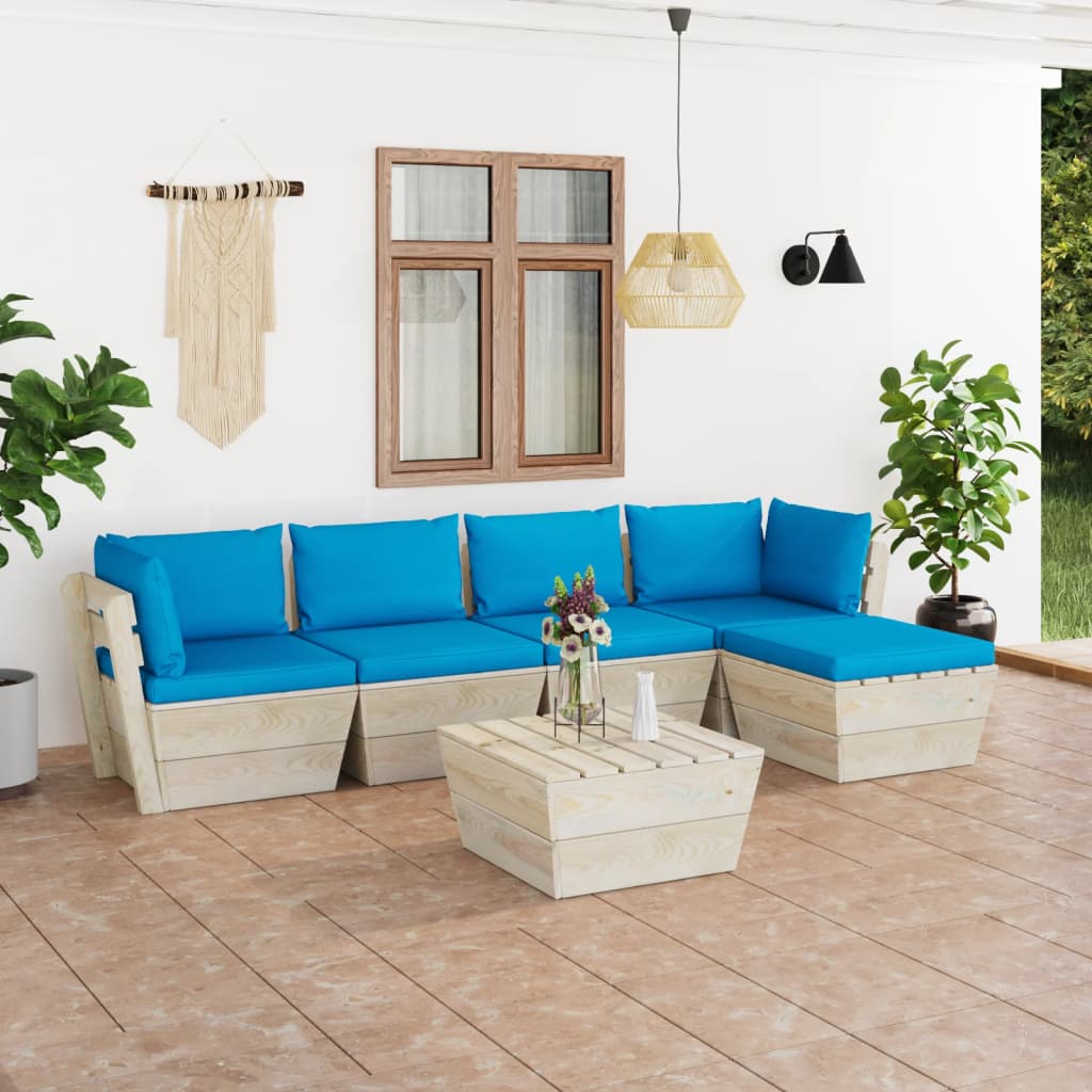 vida XL 6-tlg. Garten-Sofagarnitur aus Paletten mit Kissen Fichtenholz