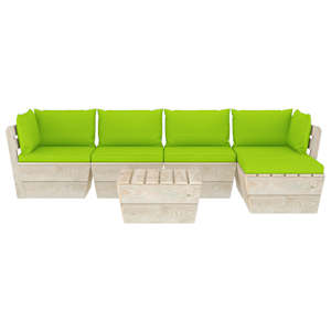 vidaXL Sodo baldų komplektas i&scaron; palečių su pagalvėlėmis, 6 dalių, eglė