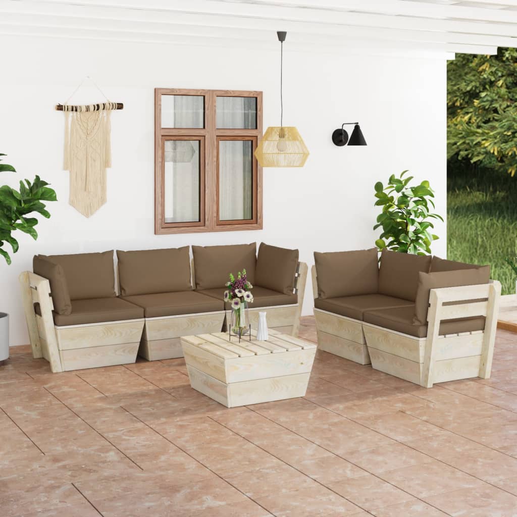 6-tlg. Garten-Sofagarnitur aus Paletten mit Kissen Fichtenholz kaufen