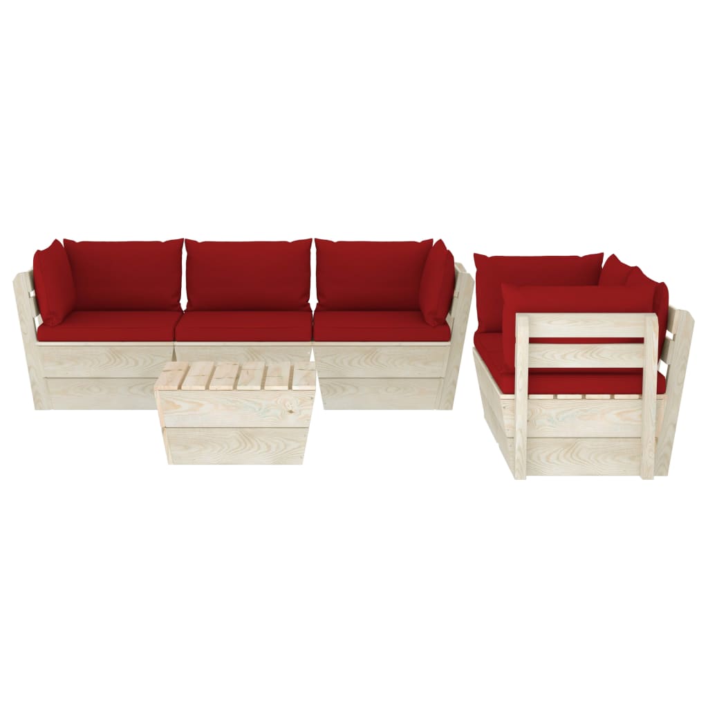 vidaXL 6-delige Loungeset met kussens pallet vurenhout afbeelding