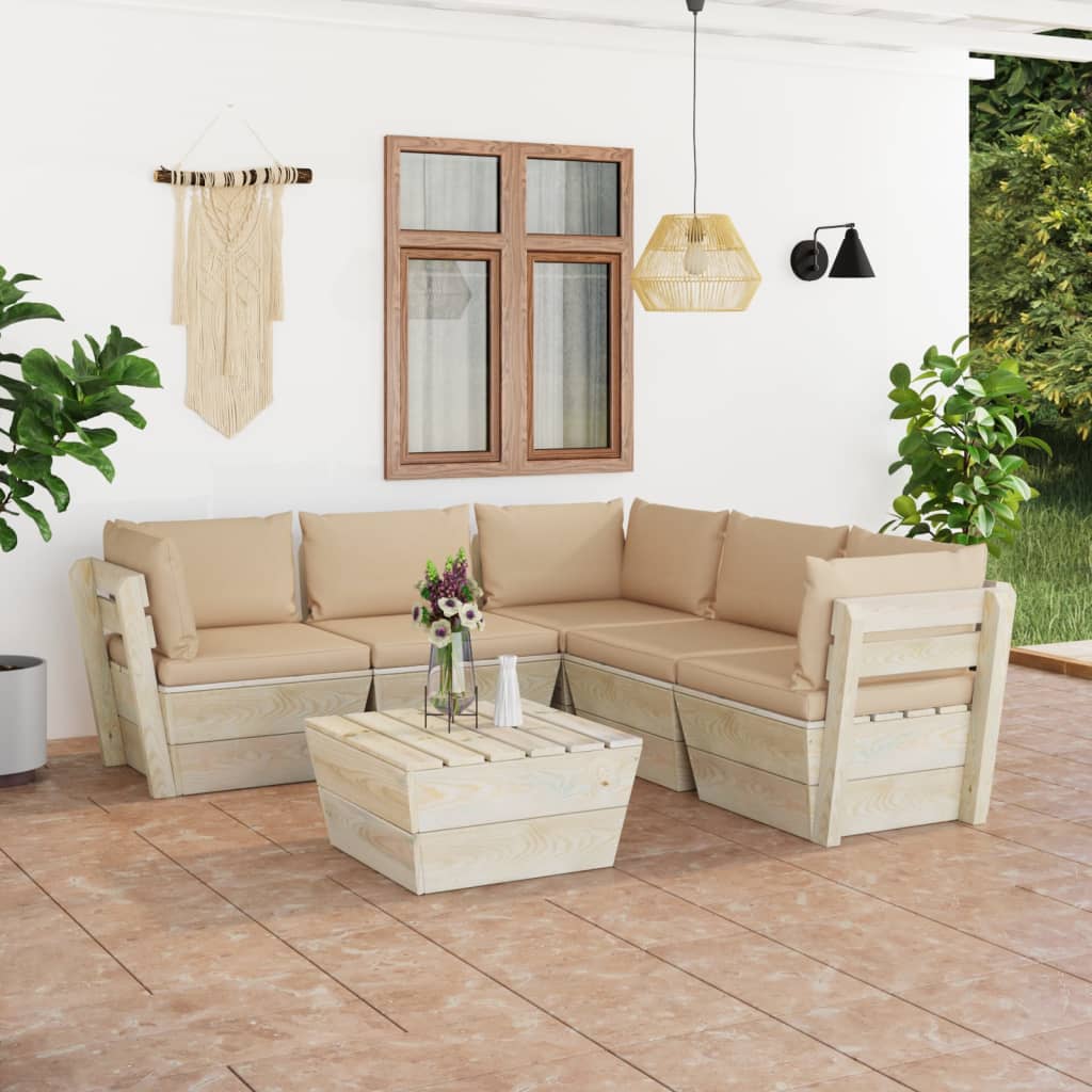 vidaXL Set mobilier grădină din paleți cu perne, 6 piese, lemn molid vidaXL