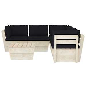 vidaXL Sodo baldų komplektas i&scaron; palečių su pagalvėlėmis, 6 dalių, eglė