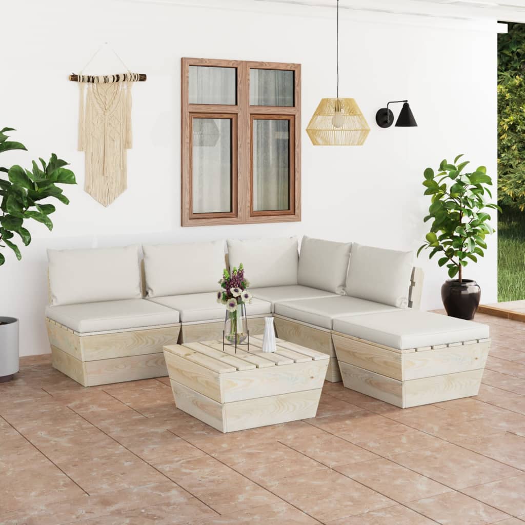 vidaXL Set mobilier grădină din paleți cu perne, 6 piese, lemn molid din imagine noua