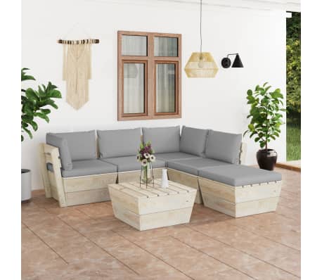 vidaXL Sodo baldų komplektas i&scaron; palečių su pagalvėlėmis, 6 dalių, eglė