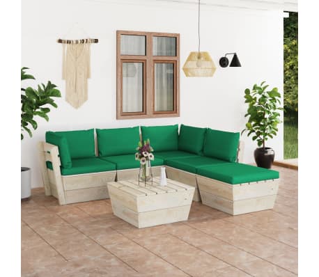 vidaXL Sodo baldų komplektas i&scaron; palečių su pagalvėlėmis, 6 dalių, eglė