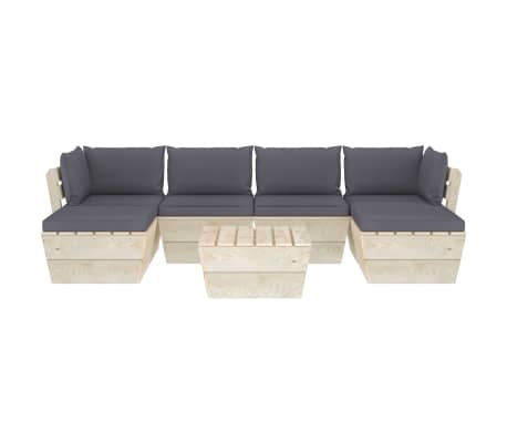 vidaXL Sodo baldų komplektas i&scaron; palečių su pagalvėlėmis, 7 dalių, eglė