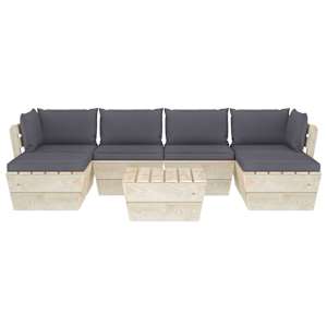 vidaXL Sodo baldų komplektas i&scaron; palečių su pagalvėlėmis, 7 dalių, eglė