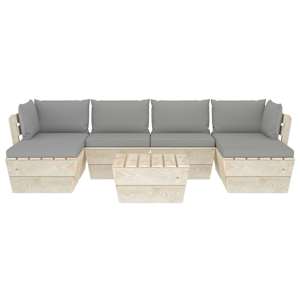 vidaXL Sodo baldų komplektas i&scaron; palečių su pagalvėlėmis, 7 dalių, eglė