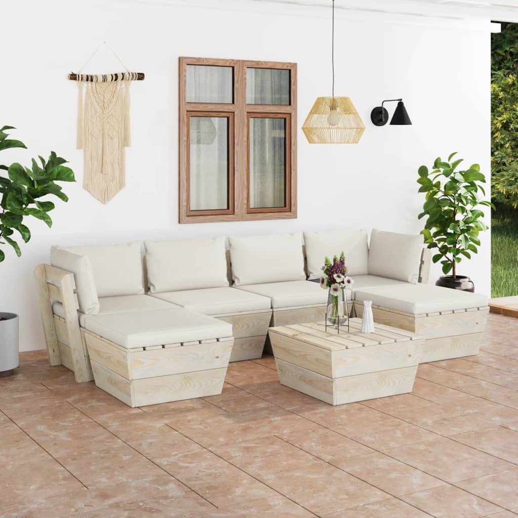 vidaXL Set mobilier grădină din paleți cu perne, 7 piese, lemn molid de la vidaxl imagine noua