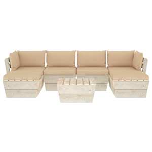 vidaXL Sodo baldų komplektas i&scaron; palečių su pagalvėlėmis, 7 dalių, eglė