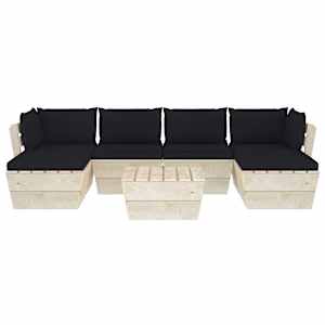 vidaXL Sodo baldų komplektas i&scaron; palečių su pagalvėlėmis, 7 dalių, eglė