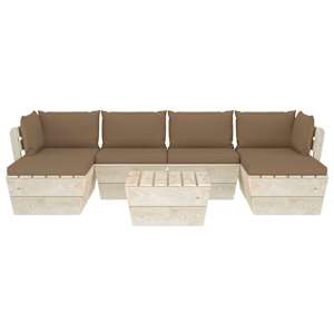 vidaXL Sodo baldų komplektas i&scaron; palečių su pagalvėlėmis, 7 dalių, eglė