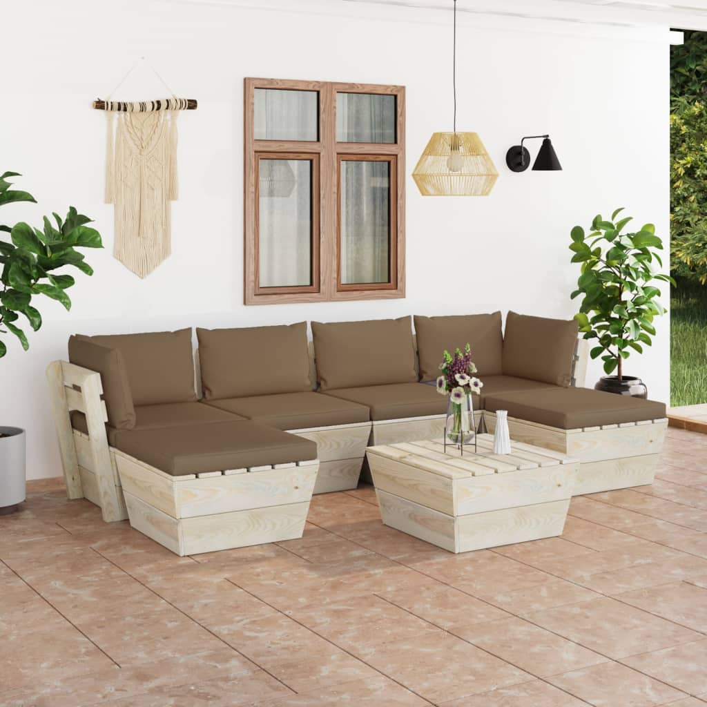 vidaXL Set mobilier grădină din paleți cu perne, 7 piese, lemn molid din imagine noua