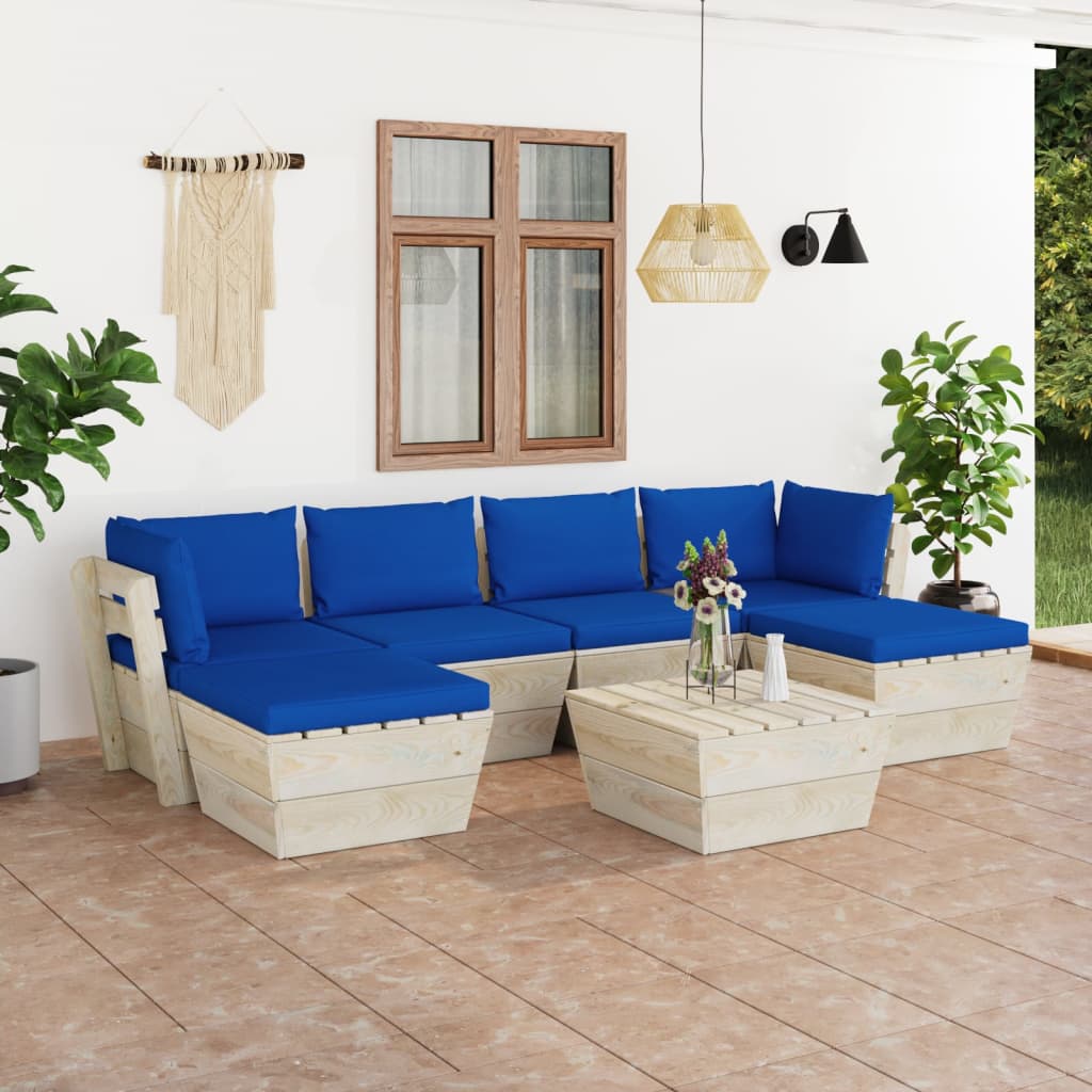 vida XL 7-tlg. Garten-Sofagarnitur aus Paletten mit Kissen Fichtenholz