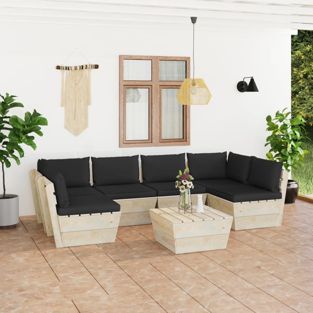 vida XL 7-tlg. Garten-Sofagarnitur aus Paletten mit Kissen Fichtenholz