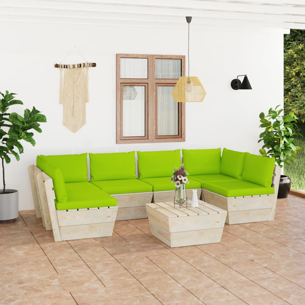 vidaXL Set mobilier grădină din paleți, 7 piese, cu perne, lemn molid din imagine noua