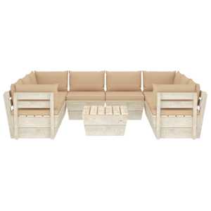 vidaXL Sodo baldų komplektas i&scaron; palečių su pagalvėlėmis, 9 dalių, eglė