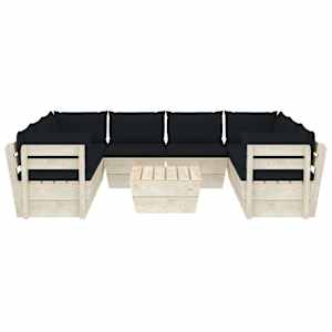 vidaXL Sodo baldų komplektas i&scaron; palečių su pagalvėlėmis, 9 dalių, eglė