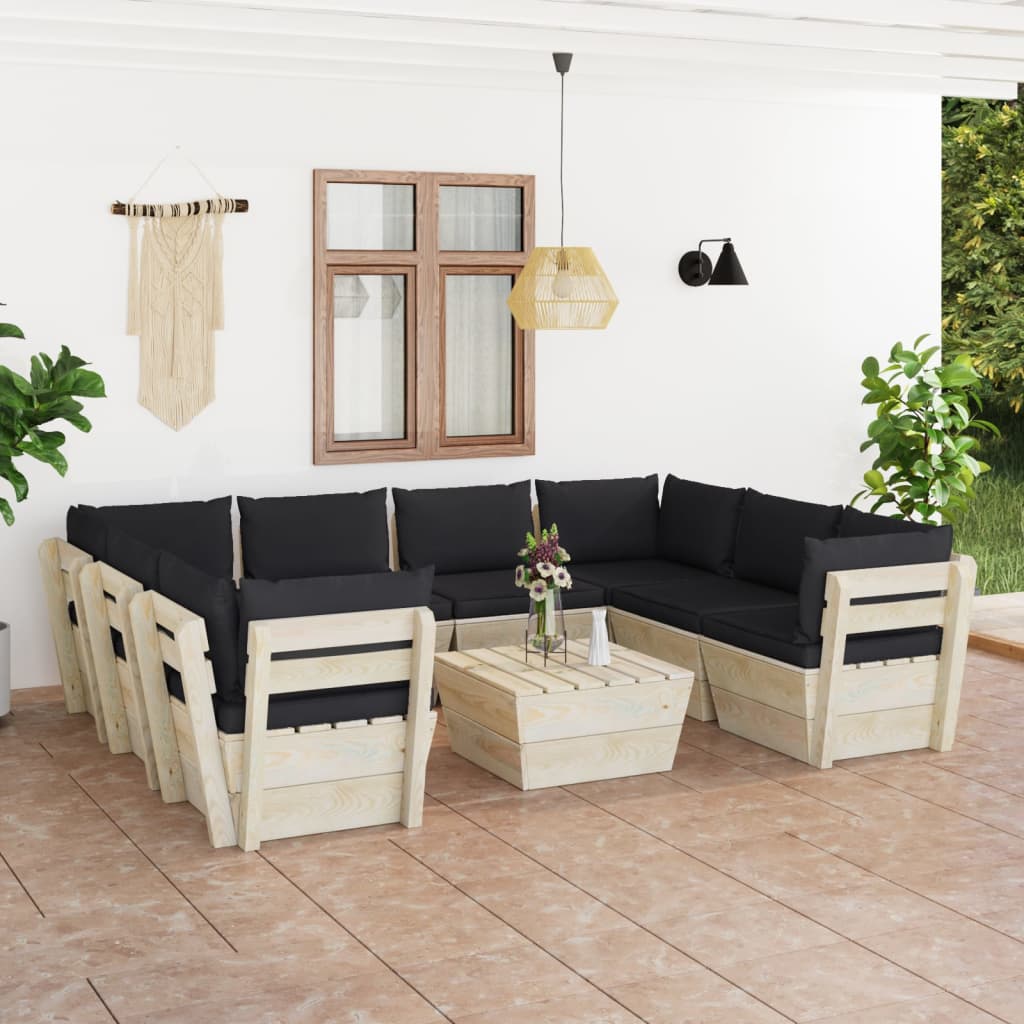 vida XL 9-tlg. Garten-Sofagarnitur aus Paletten mit Kissen Fichtenholz