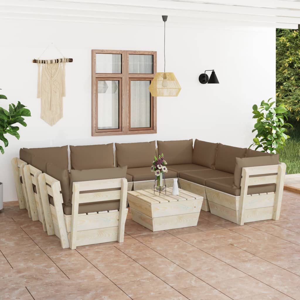 vidaXL Set mobilier grădină paleți, 9 piese, cu perne, lemn de molid Gradina imagine noua