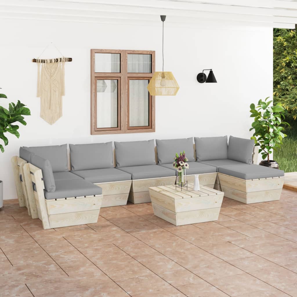 vidaXL Set mobilier grădină din paleți cu perne, 8 piese, lemn molid