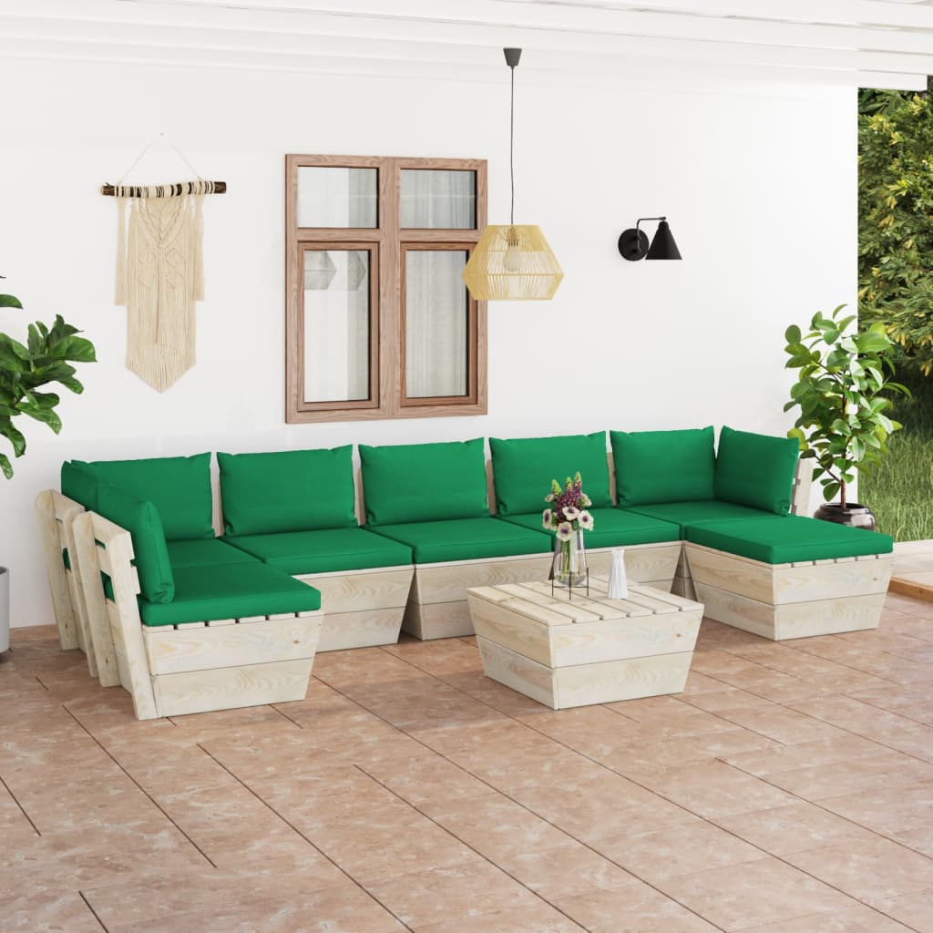 vidaXL Set mobilier grădină din paleți cu perne, 8 piese, lemn molid vidaXL