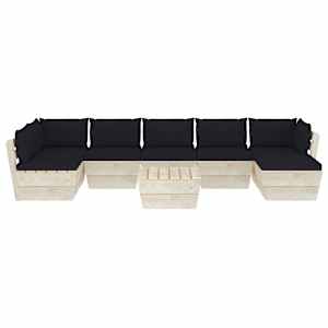 vidaXL Sodo baldų komplektas i&scaron; palečių su pagalvėlėmis, 8 dalių, eglė