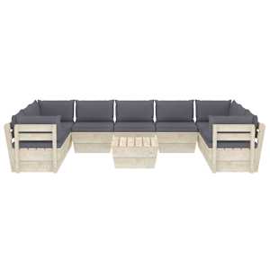 vidaXL Sodo baldų komplektas i&scaron; palečių su pagalvėmis, 10 dalių, eglė