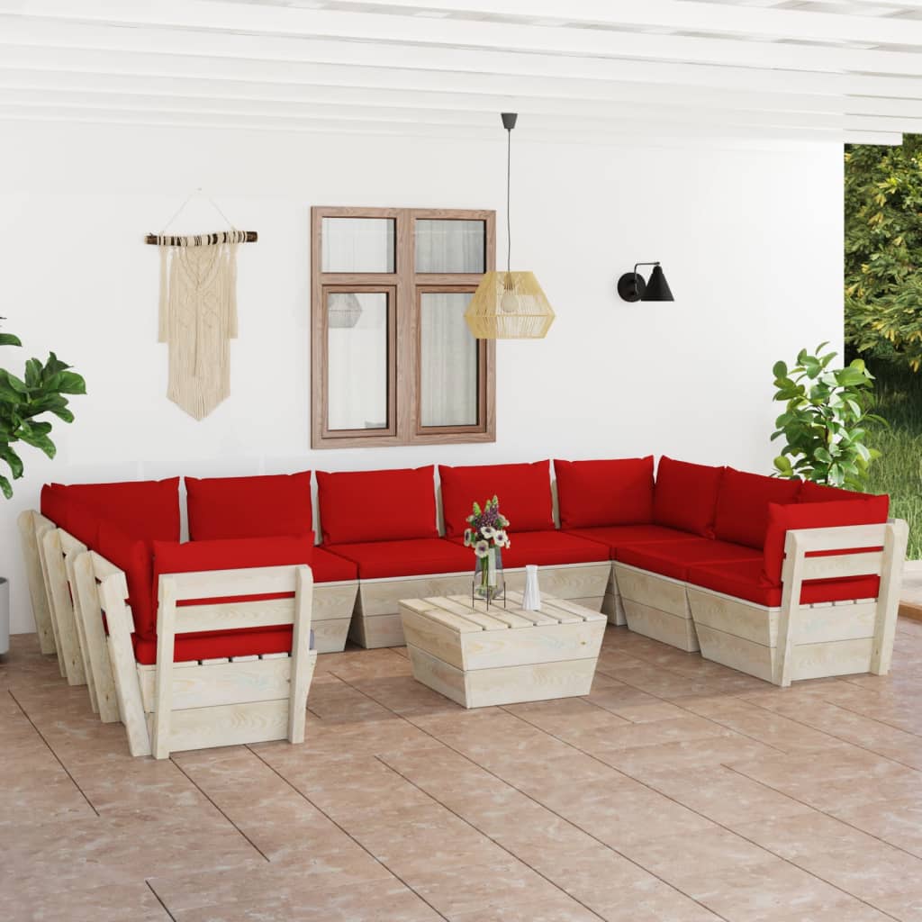vidaXL Salon de jardin palette 10 pcs avec coussins Épicéa imprégné